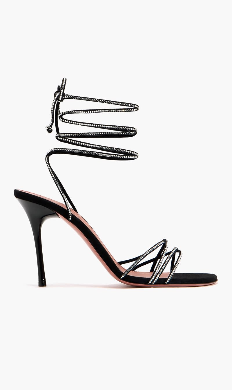 Black Lori Crystal Lace Up 95 Mm Rounded Heel for Women