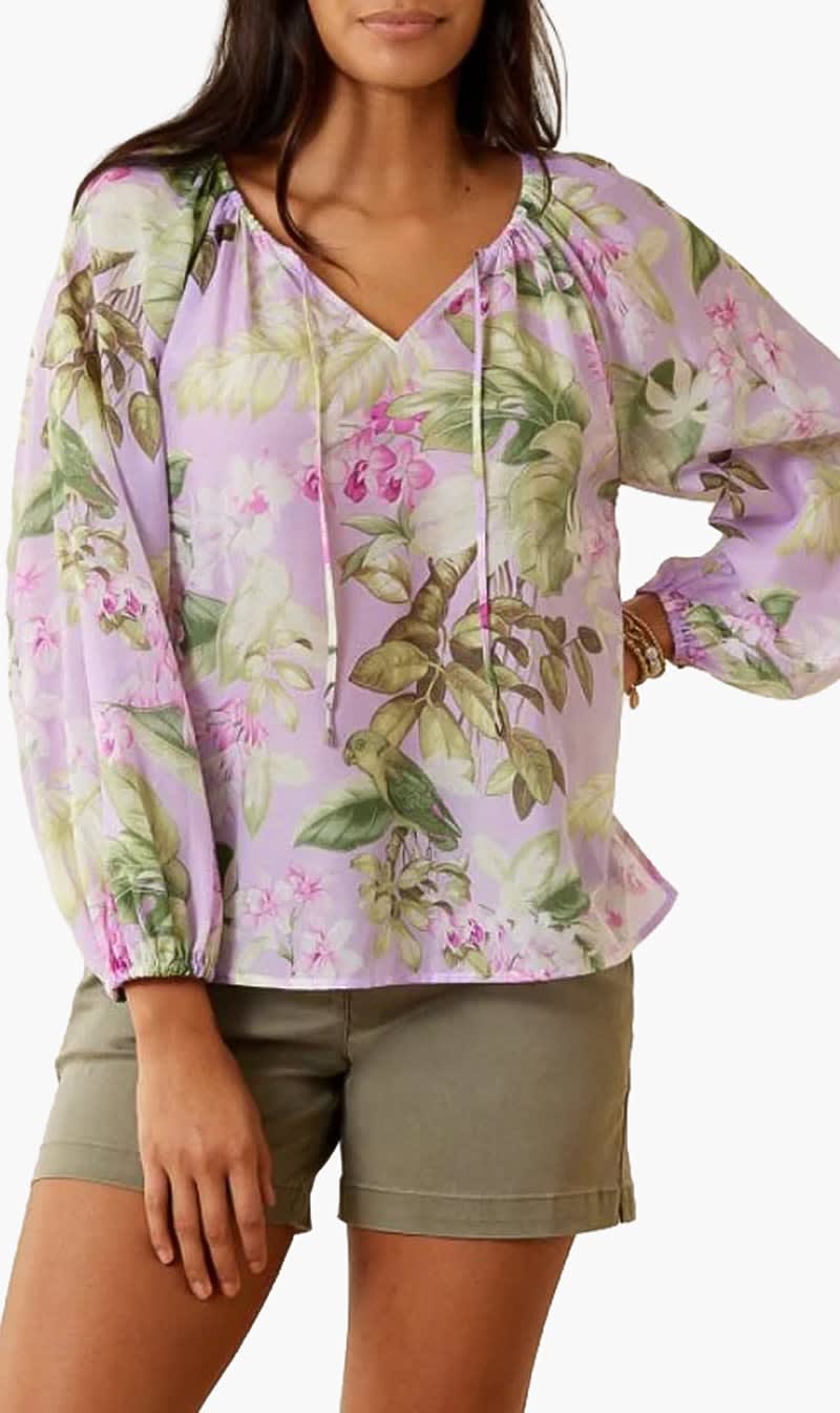 Tommy Bahama Multi-color Agua Amara Orchid Dreams Long-sleeve Peasant Top for Women