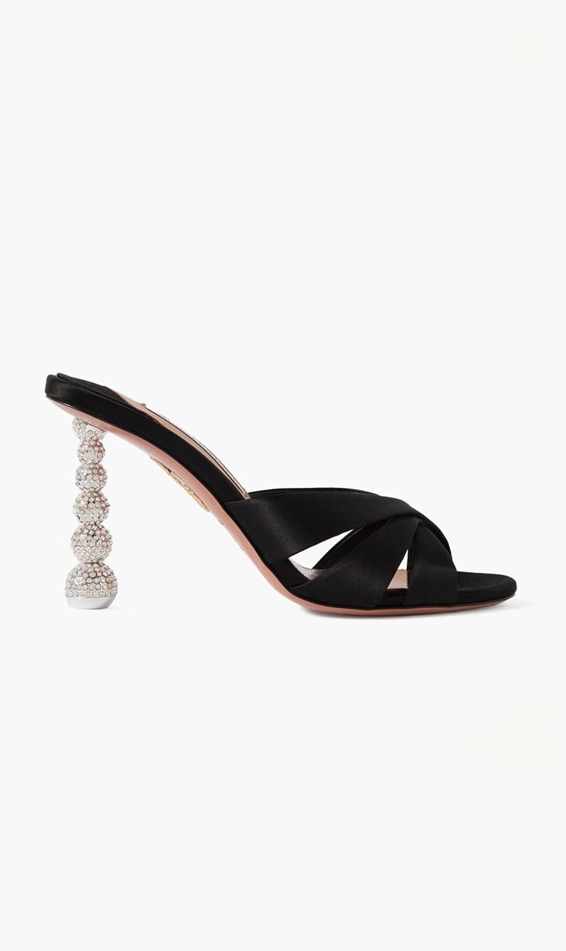 

Aquazzura Firenze Black Satin Mules for Women | The Deal Outlet