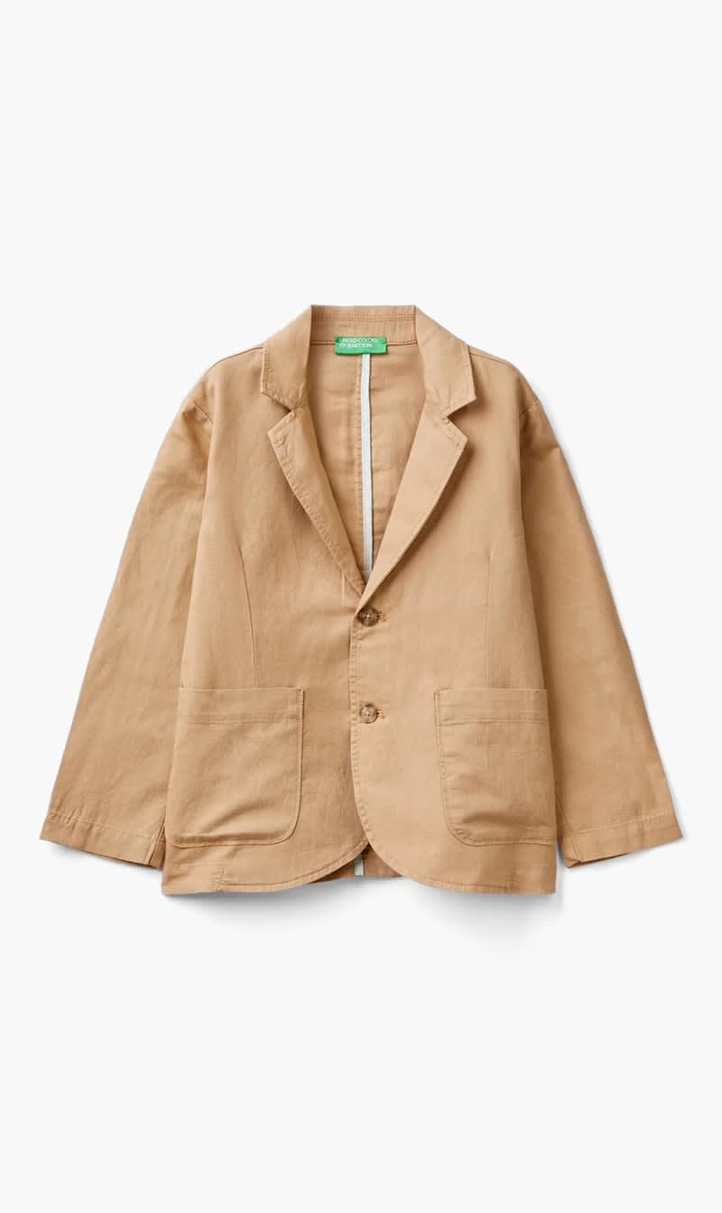 Beige United Colors Of Benetton Blue Linen Blend Blazer for Boys