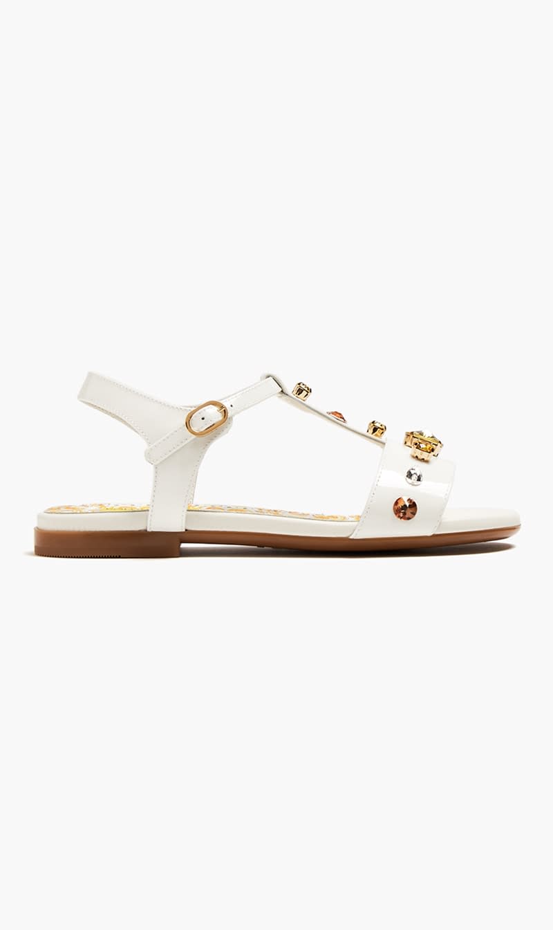 

Dolce & Gabbana White Patent Leather Crystal Sandals for Girls | The Deal Outlet