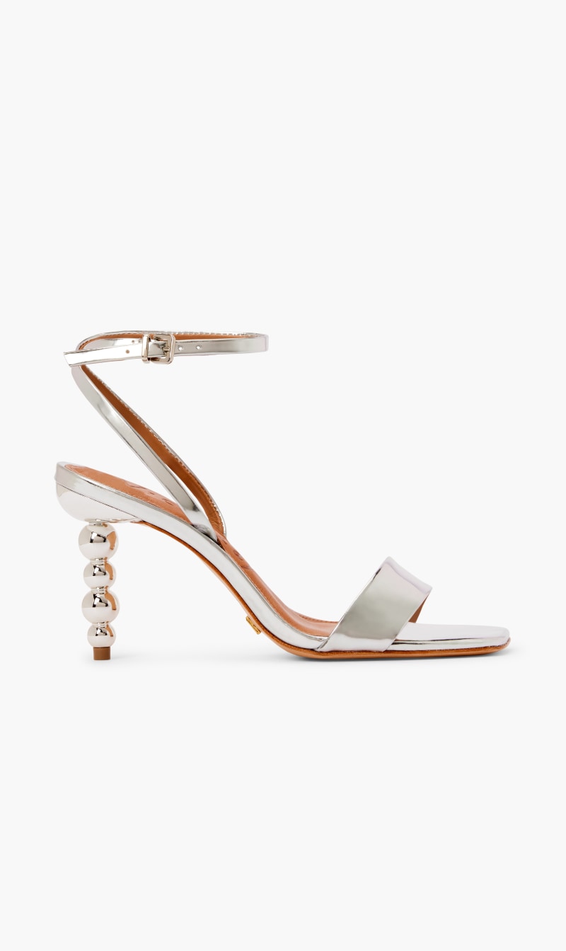 

Vicenza Silver Glossy Heels Sandals for Women | The Deal Outlet