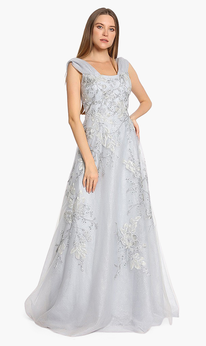 

Teri Jon Tulle Off Shoulder Embroidered Gown