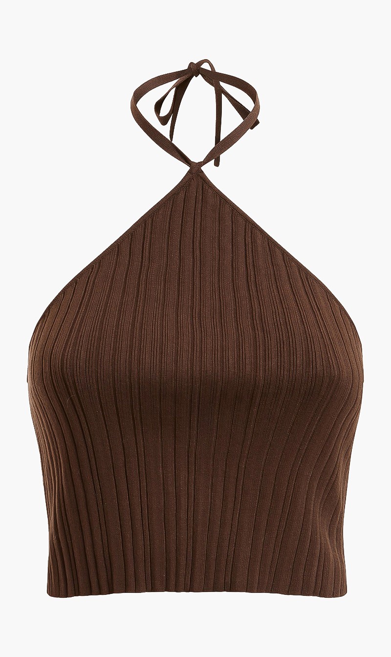 

Carmella Rib Halter Top, Brown