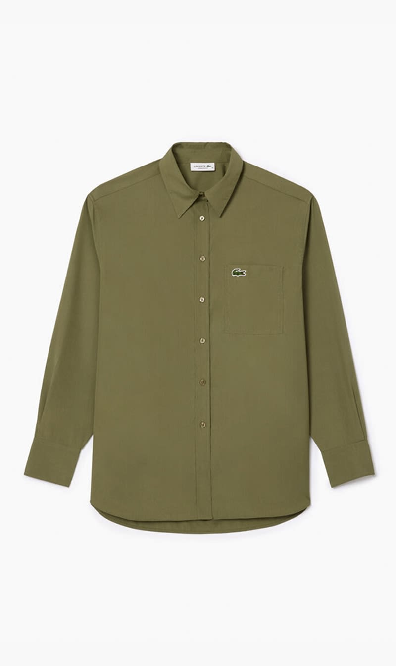 

Lacoste Green Oversized Fit Cotton Poplin Shirt for Women | The Deal Outlet