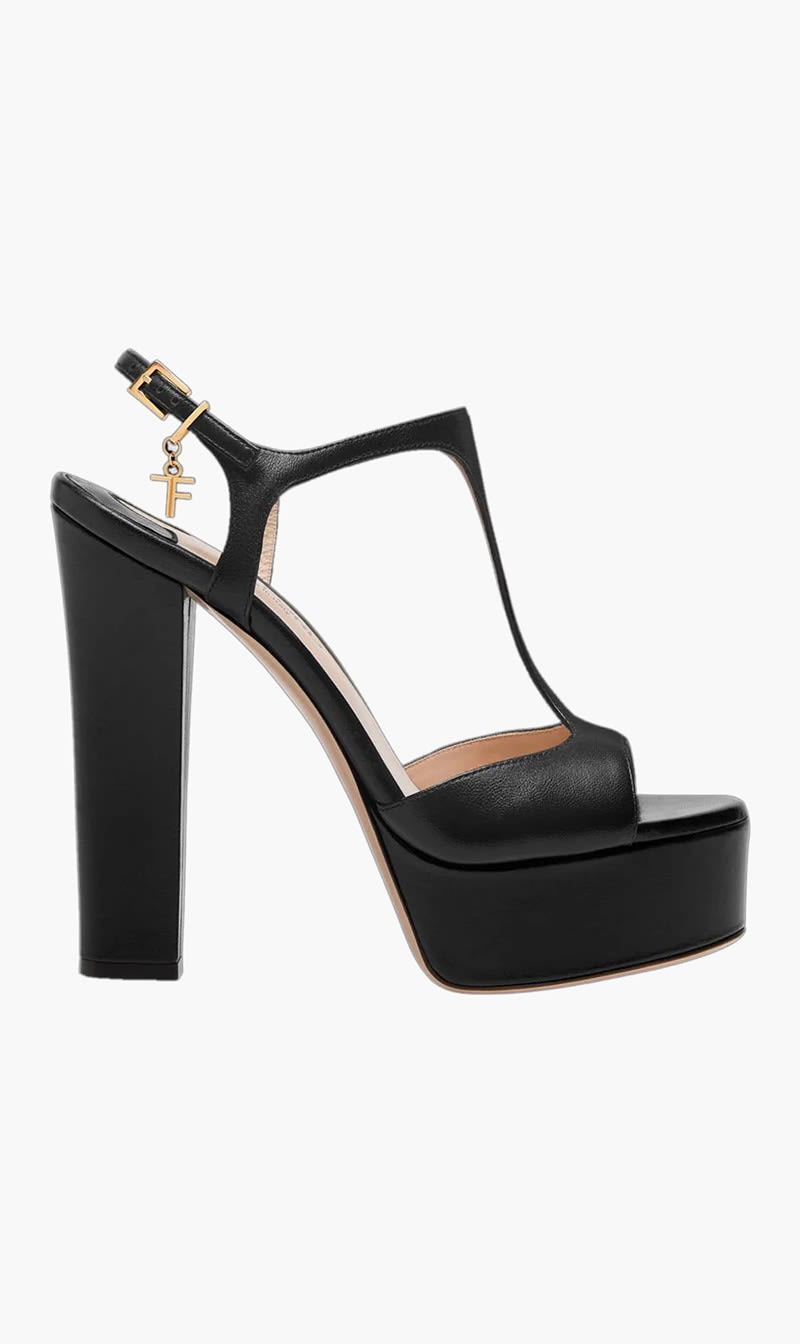 

Tom ford Black Angelina Platform Leather Sandals for Women | The Deal Outlet