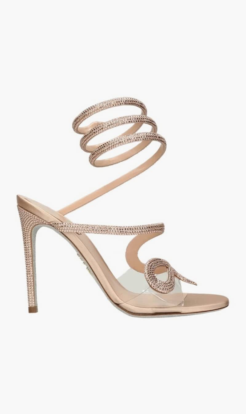 

Rene Caovilla Beige Crystal Wrap Around Sandals for Women | The Deal Outlet