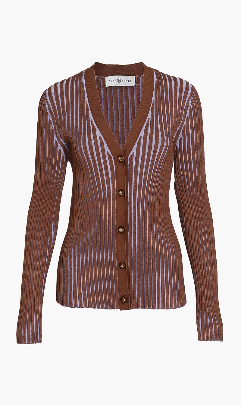 

Tory Burch Brown Plaited Rib Cardigan for Women | The Deal Outlet