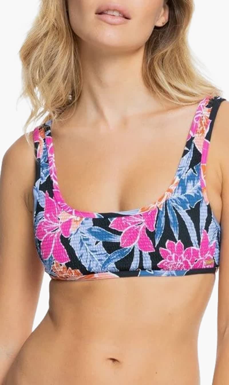 Roxy Multi-color Tropical Oasis Smocked Bralette Bikini Top for Women