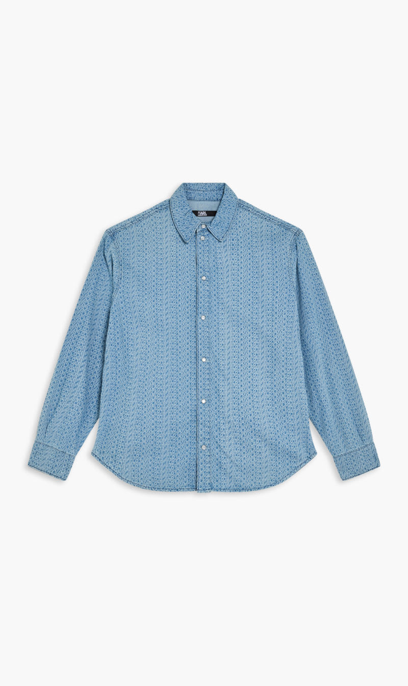 

Karl Lagerfeld Blue Lslv Aop Logo Denim Shirt for Men | The Deal Outlet