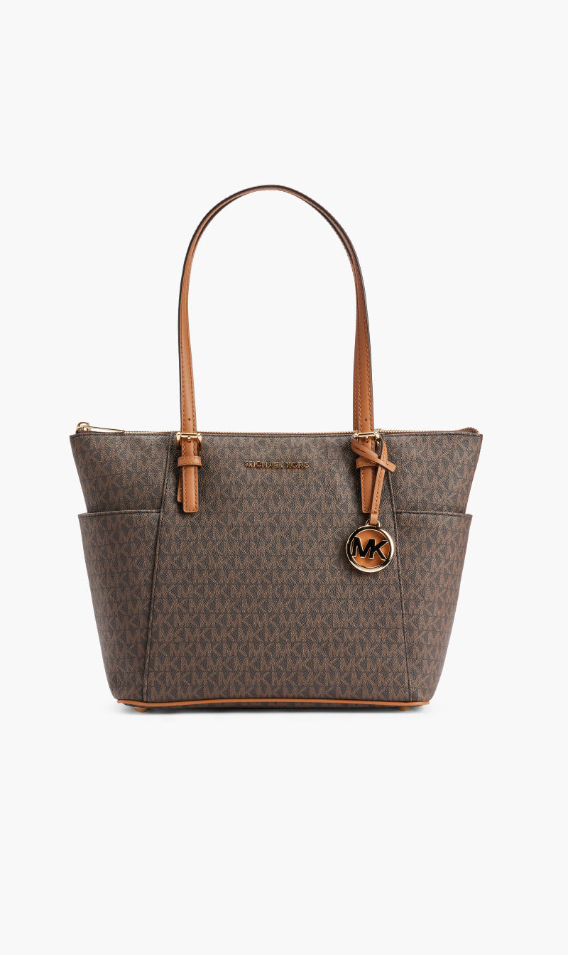 

Michael Kors Brown Jet Set Logo Zip Tote Bag for Women | The Deal Outlet