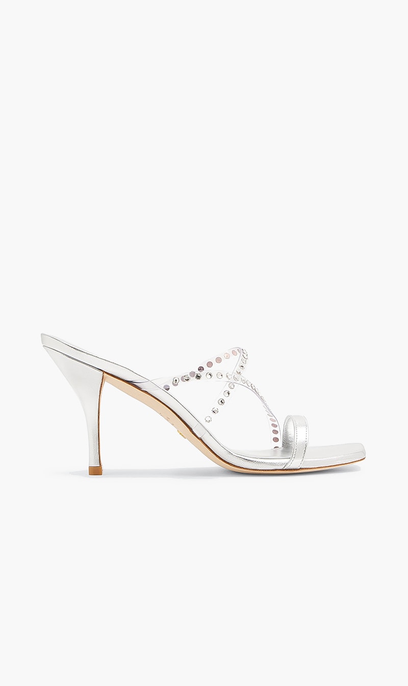 

Stuart Weitzman Silver Strpeze Xtal 85 Sld for Women | The Deal Outlet