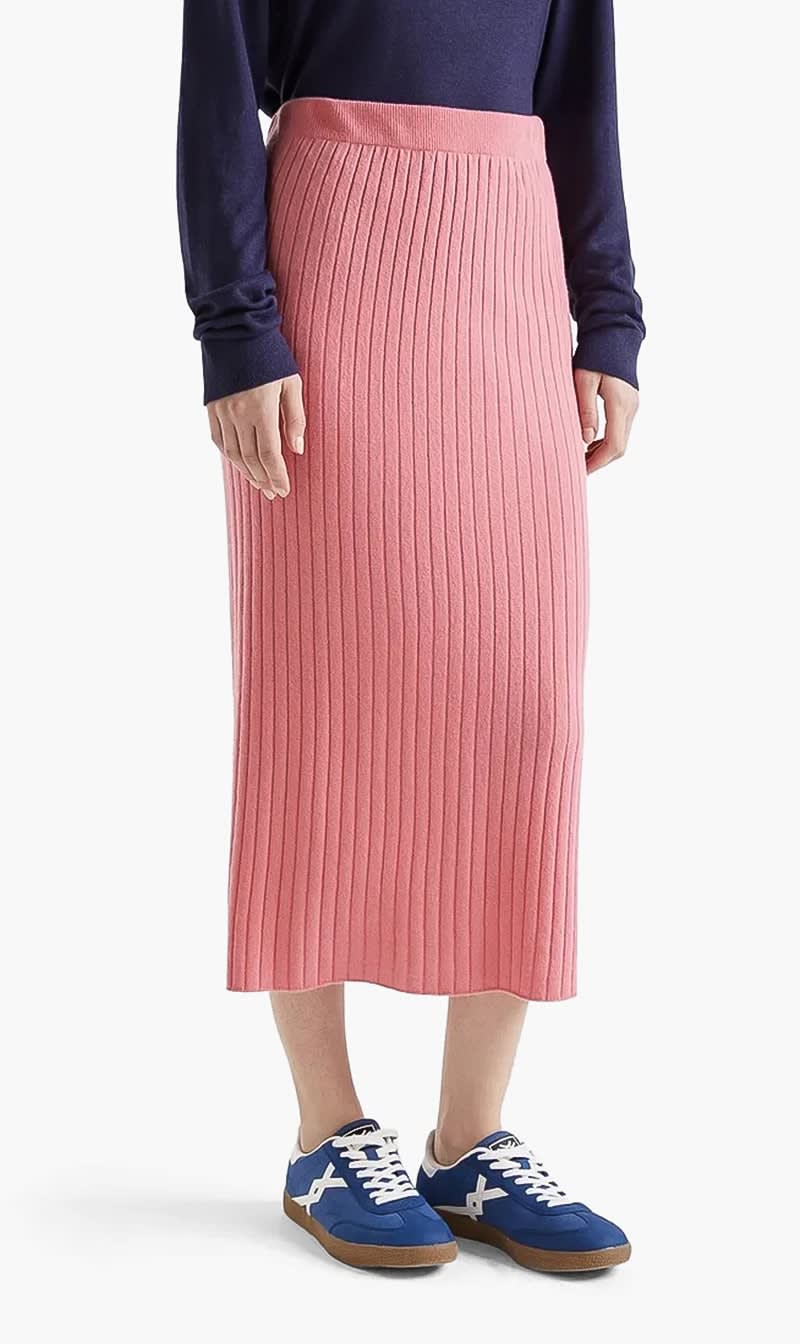 United Colors Of Benetton Pink Textured Ribbed Midi Skirt for Women