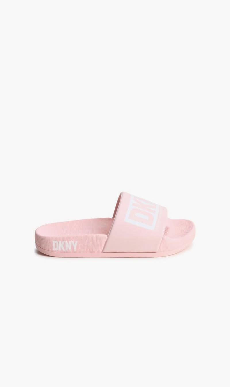 

Dkny Pink Branded Logo Slides for Girls | The Deal Outlet