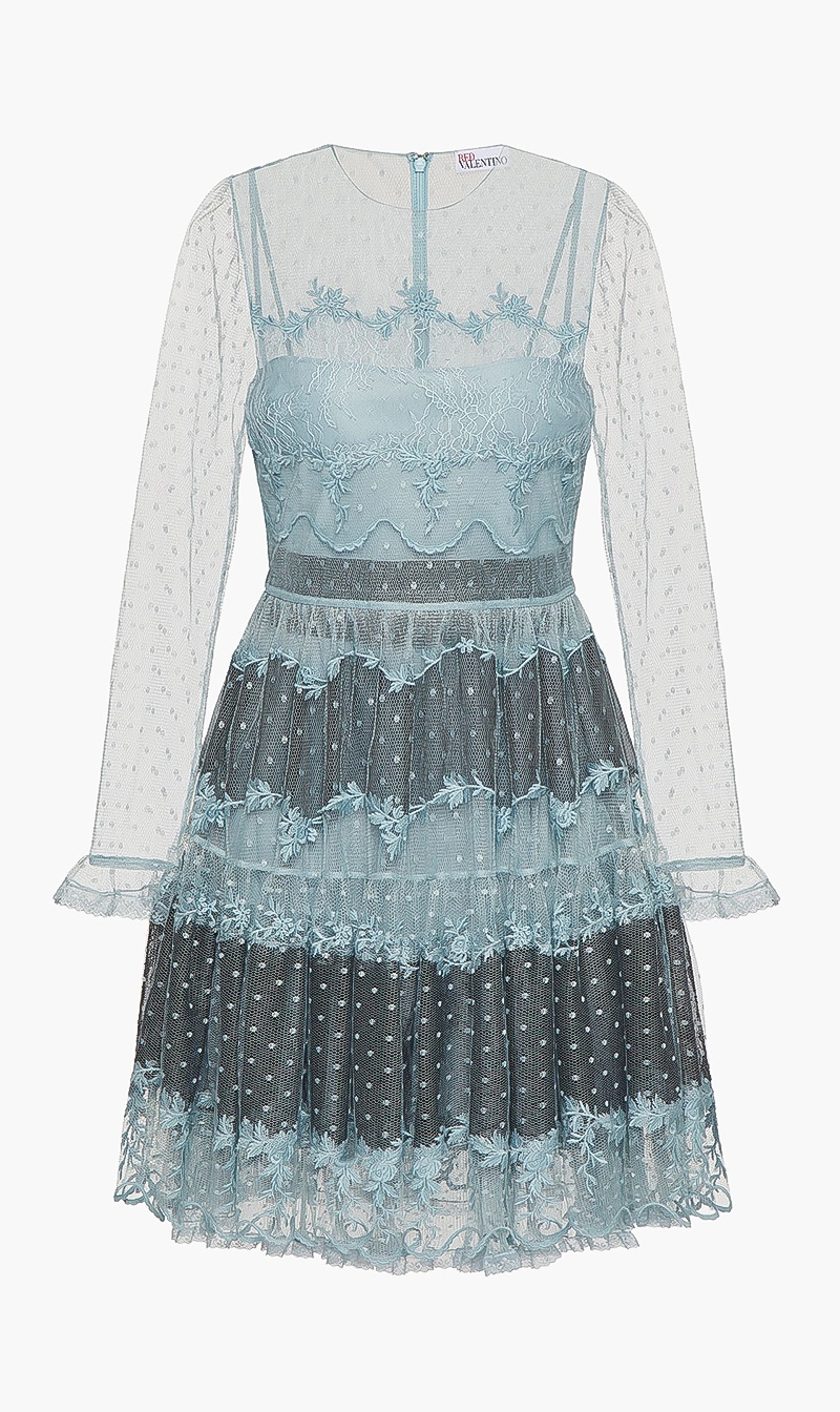 

Red Valentino Tulle Dress With Lace Ribbons