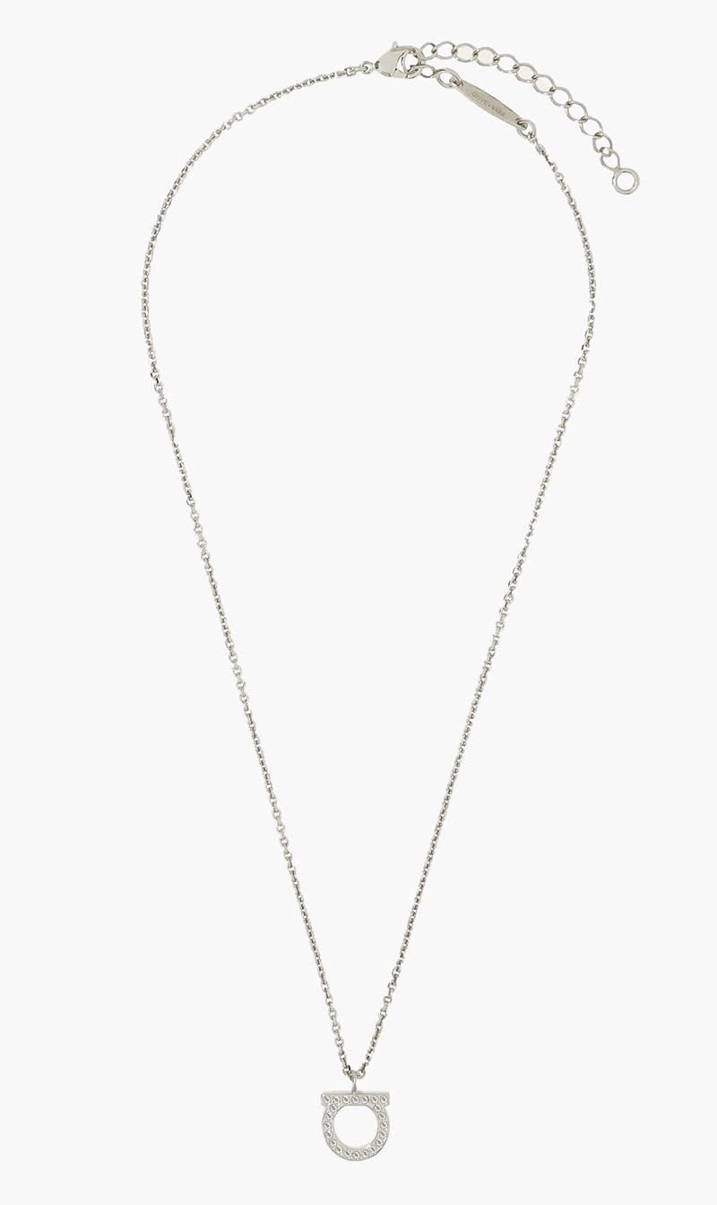 

Salvatore Ferragamo Silver Gancini Crystals Necklace for Women | The Deal Outlet