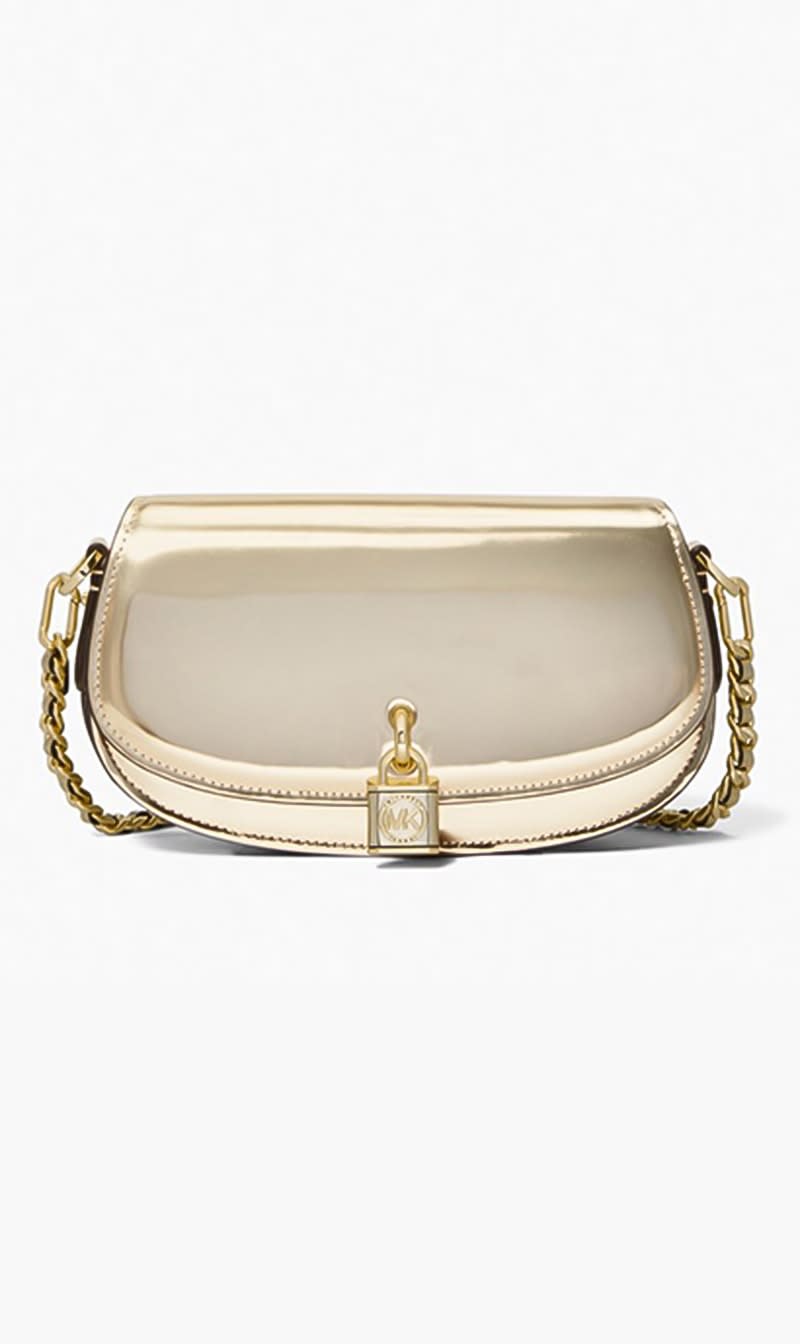 

Michael Kors Gold Mila Sm Ew Chain Sling Msgr for Women | The Deal Outlet