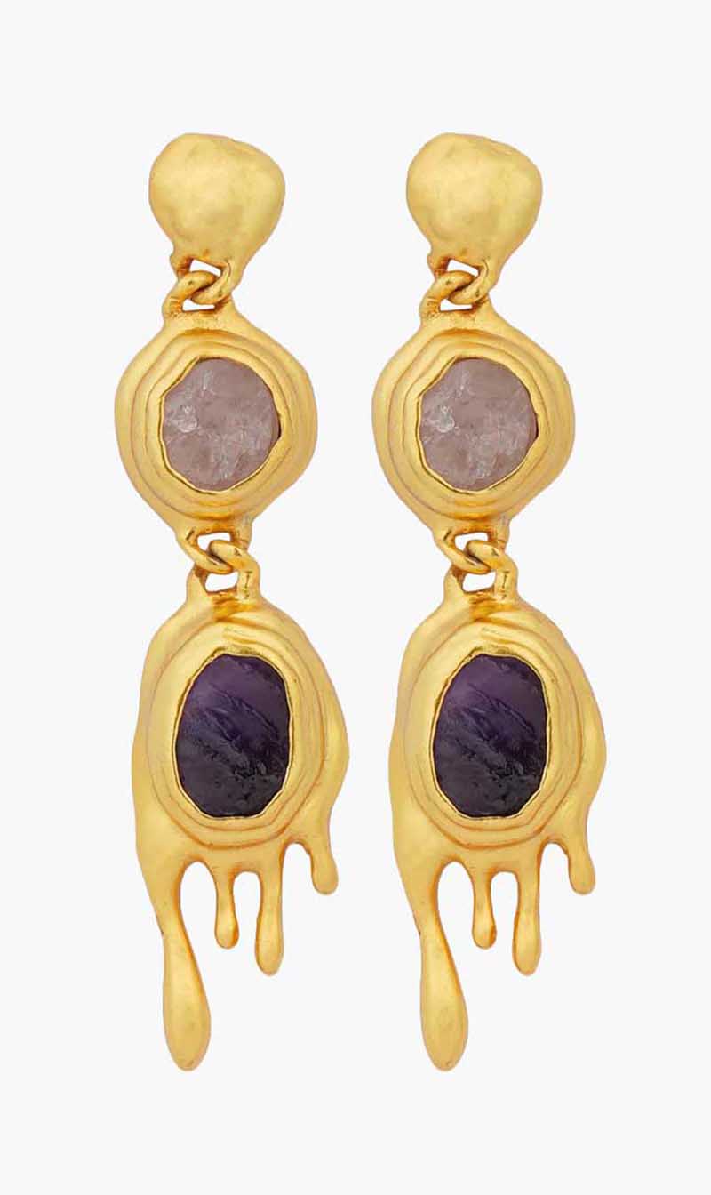 

Zariin Gold Molten Two Drop Earrings for Women | The Deal Outlet