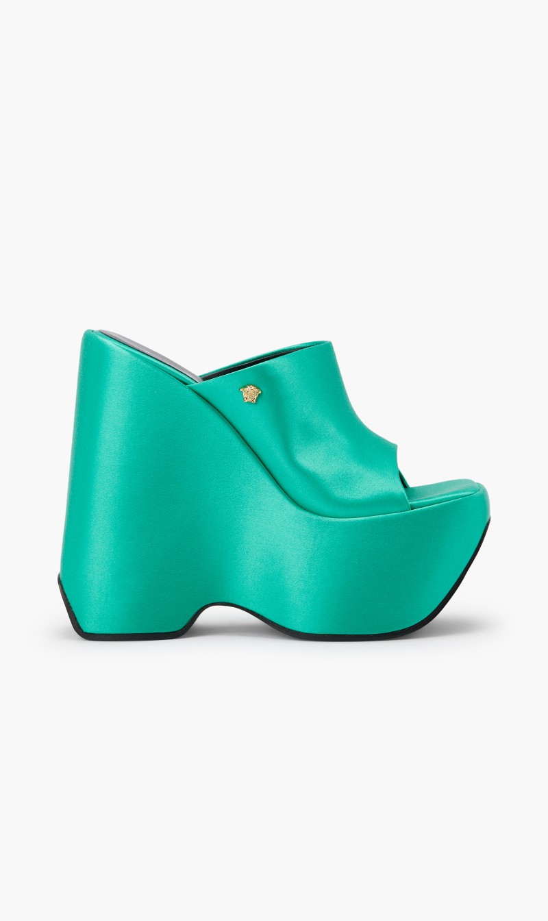

Versace Blue Mules Platform 160 Satin Aevitas for Women | The Deal Outlet