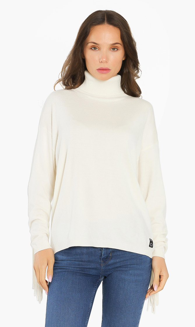 

Fringed Trim Sweater, White