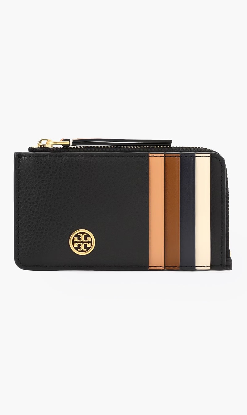 

Tory Burch Black Robinson Pebbled Top-zip Card Case for Women | The Deal Outlet