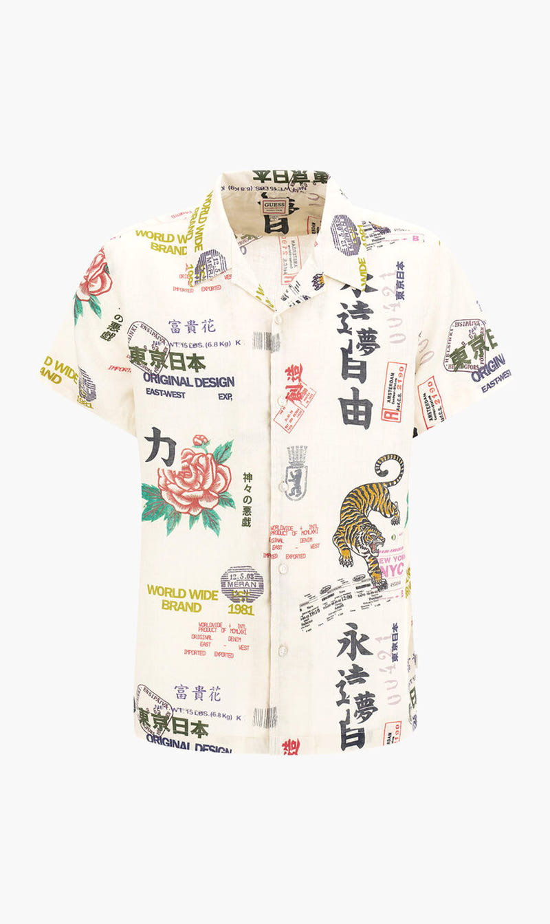 

Guess Beige Ss Island Linen Est Wst Shirt for Men | The Deal Outlet