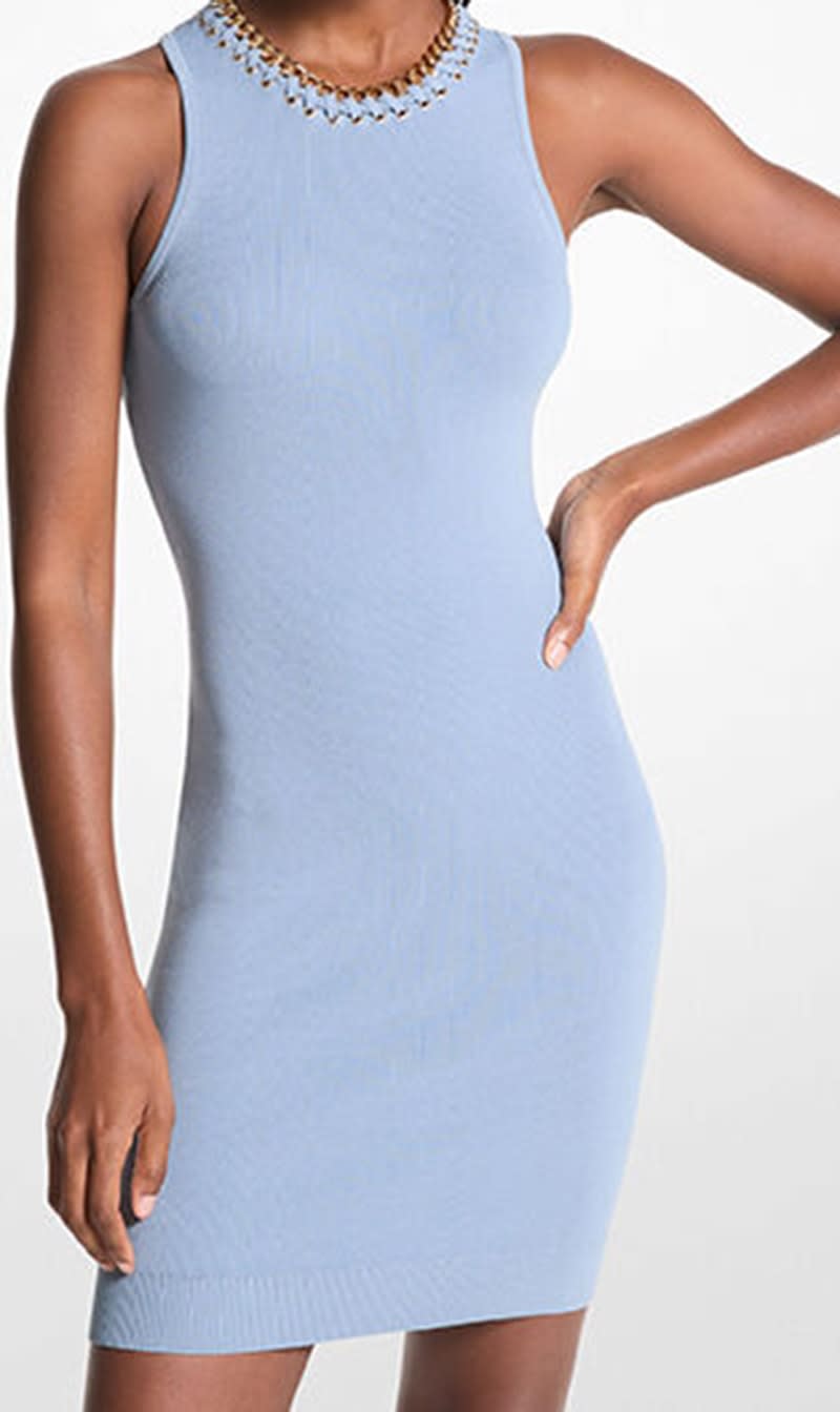 

Michael Kors Blue Chain Embellished Stretch Knit Tank Dress for Women | The Deal Outlet