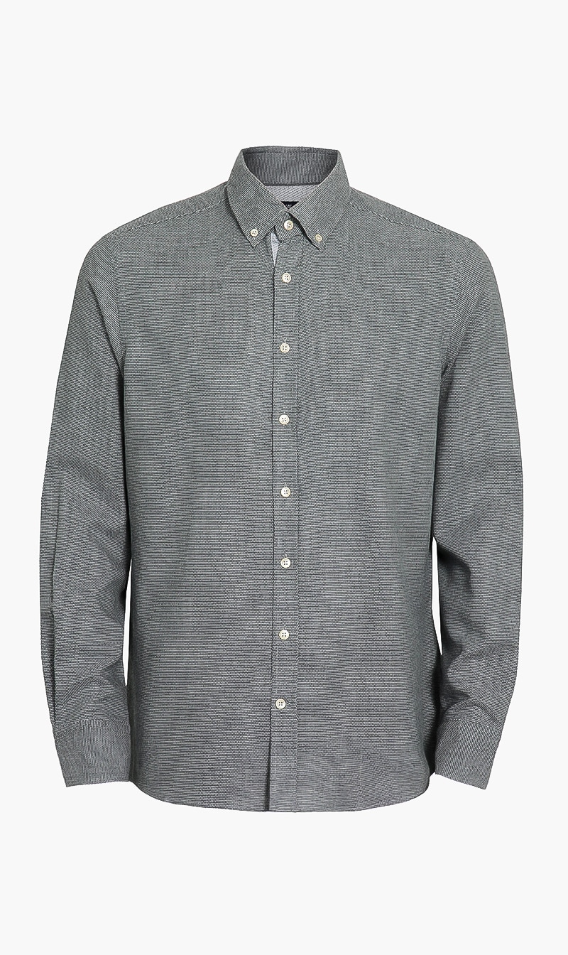 

Hackett London Grey Textured Flannel Knit Shirt for Men | The Deal Outlet