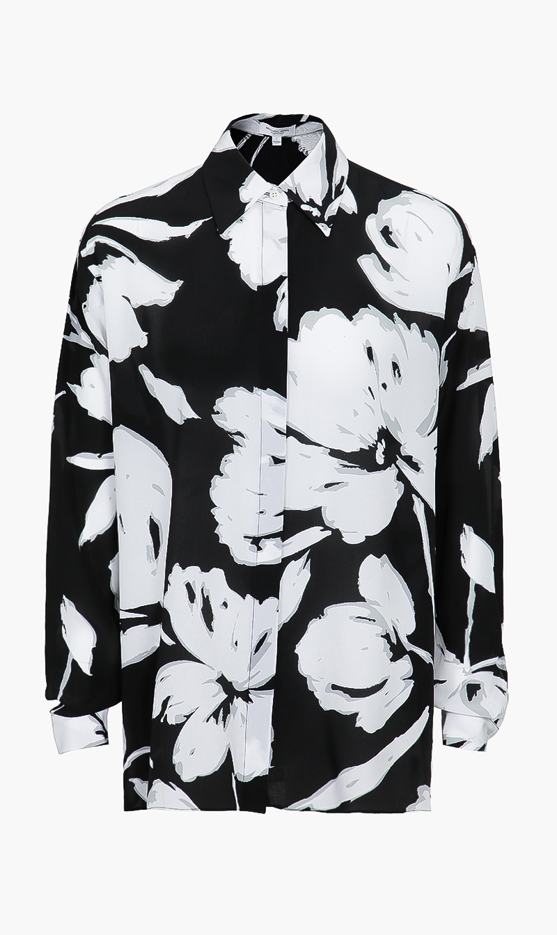 

Michael Kors Black Floral Boyfriend Shirt for Women | The Deal Outlet