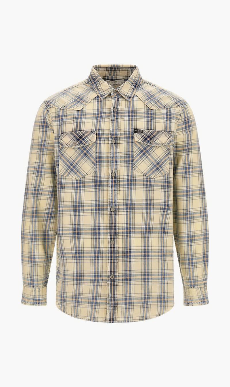 

Guess Beige Ls Collin Check Indigo Shirt for Men | The Deal Outlet