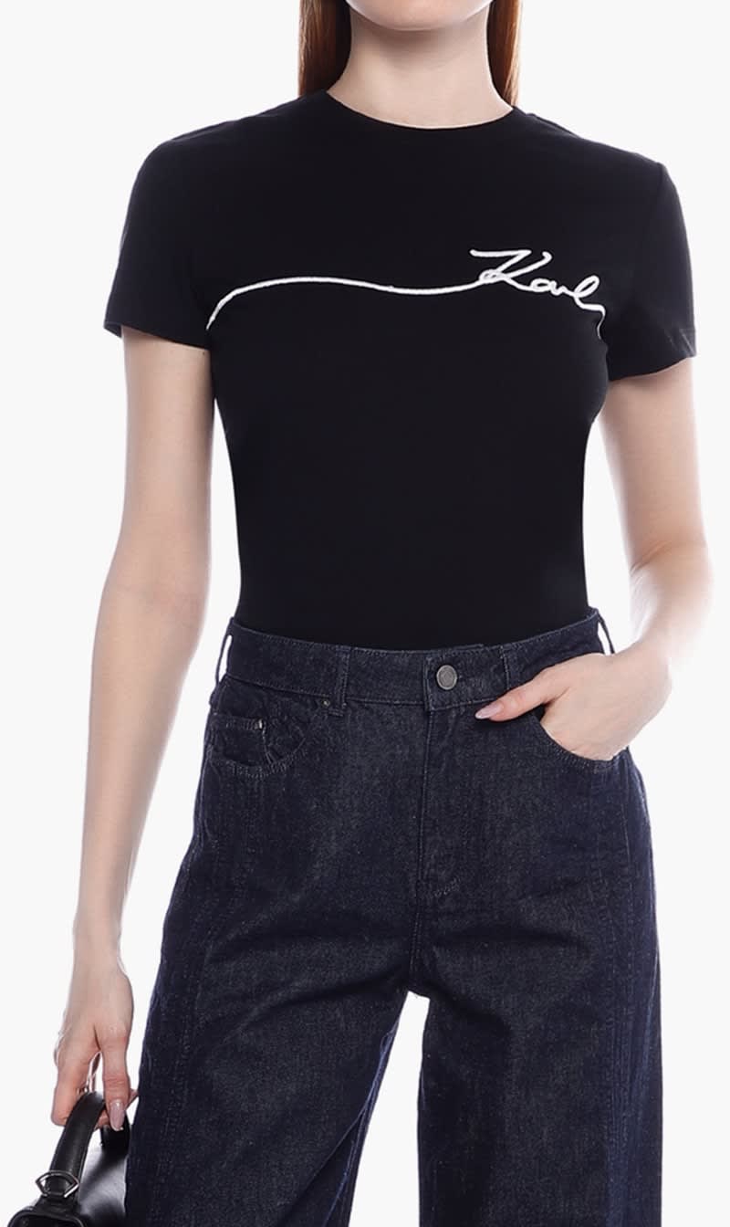 

Karl Lagerfeld Black Logo Embroidered Cotton T-shirt for Women | The Deal Outlet