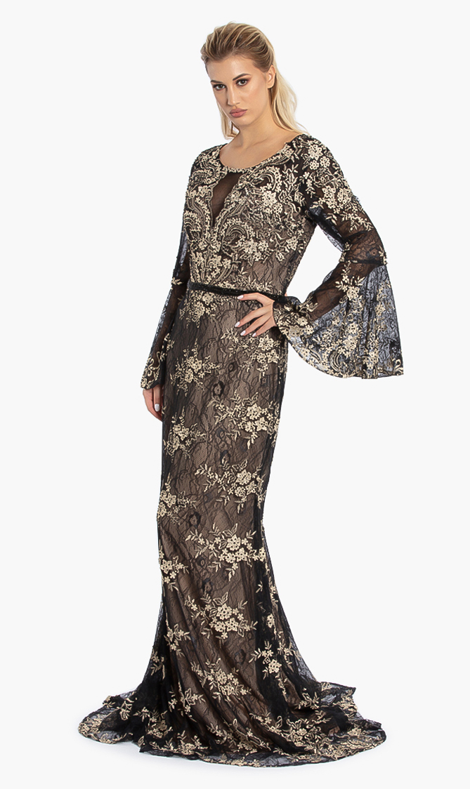 

Floral Mesh With Crystal Embellishment Dress, Black