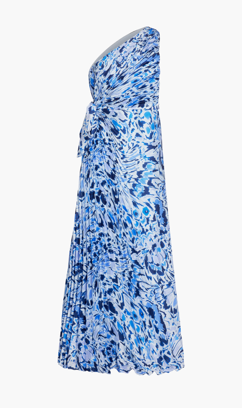 

Monique Lhuillier Blue Sleeveless Satin Long Dress for Women | The Deal Outlet