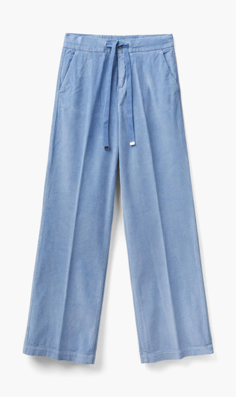United Colors Of Benetton Light Blue Solid Ribbed Wide Leg Pants for Women