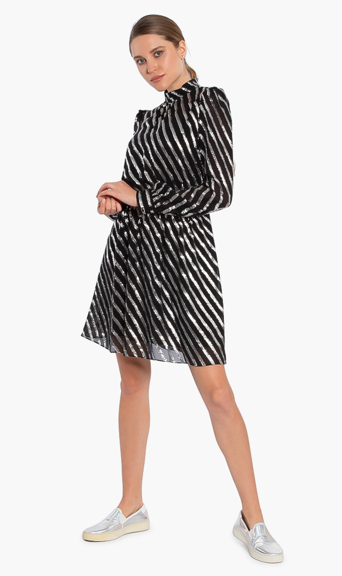 

Michael Kors Metallic Stripe Silk Jacquard Dress
