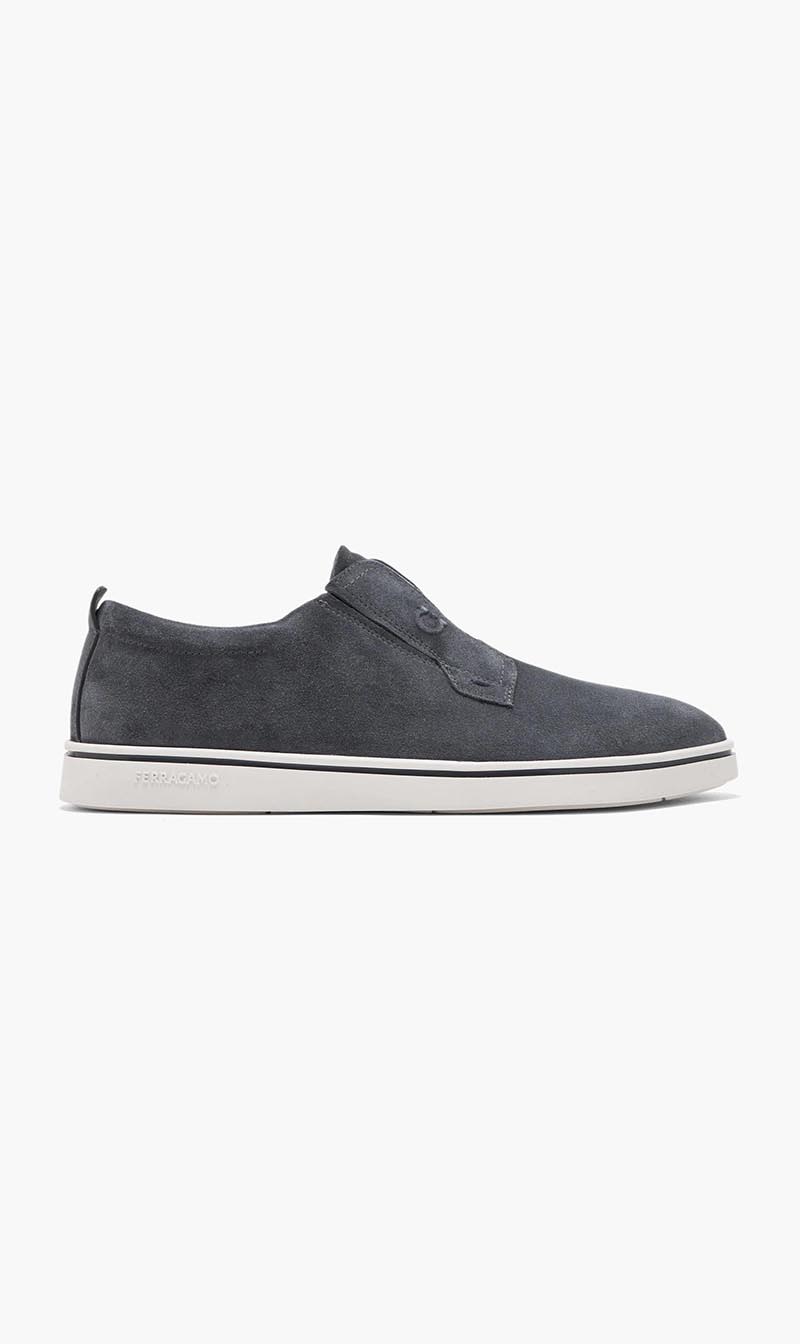 Ferragamo Grey Suede Slip On Sneakers for Men