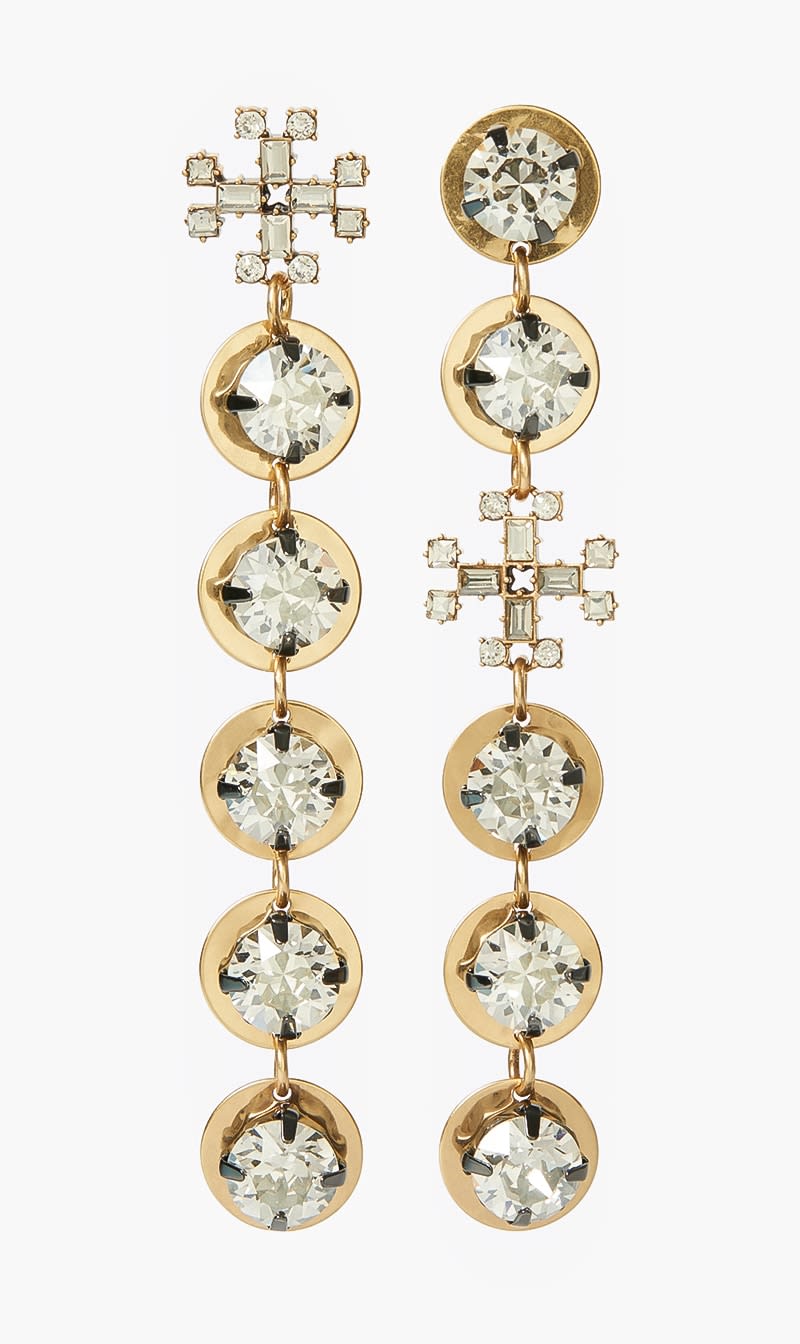 

Tory Burch Brown Crystal Linear Earring for Women | The Deal Outlet