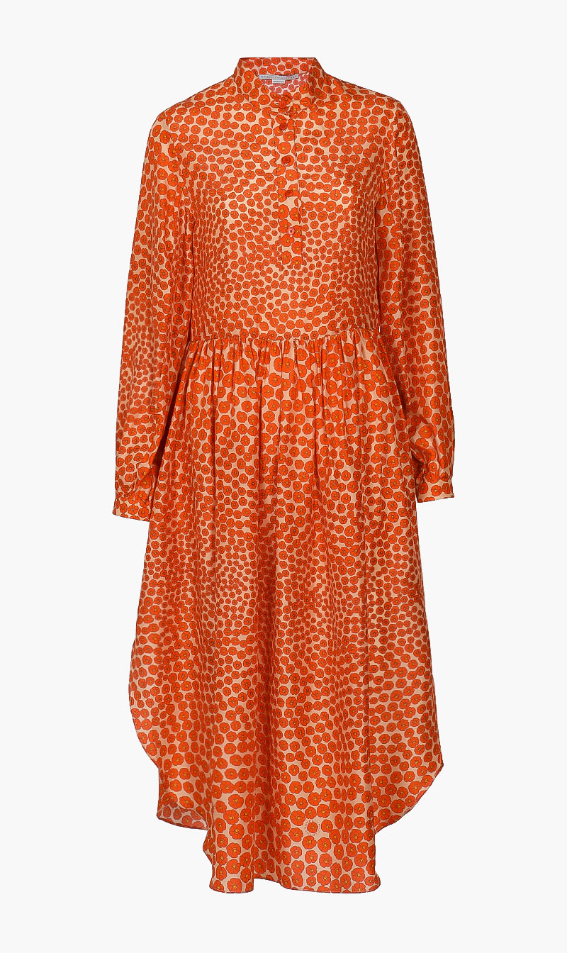 

Floral Silk Prints Dress, Orange