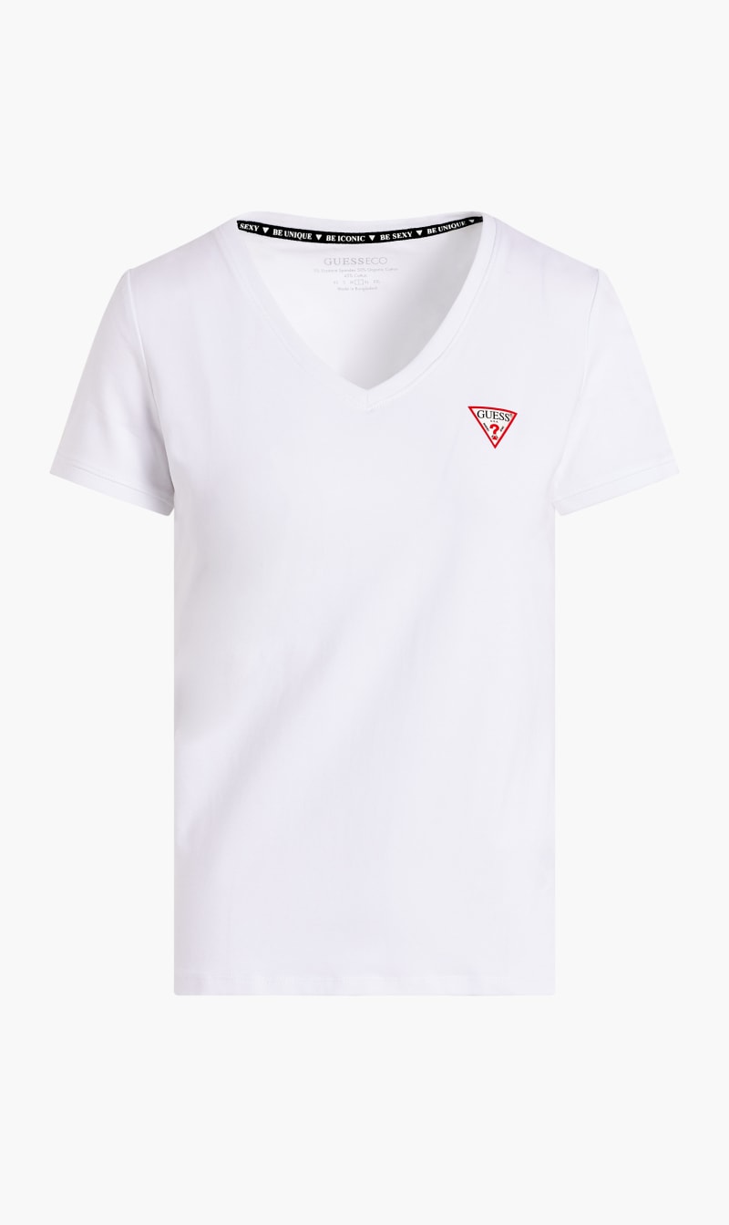

Guess White V Neck Mini Triangle T-shirt for Women | The Deal Outlet
