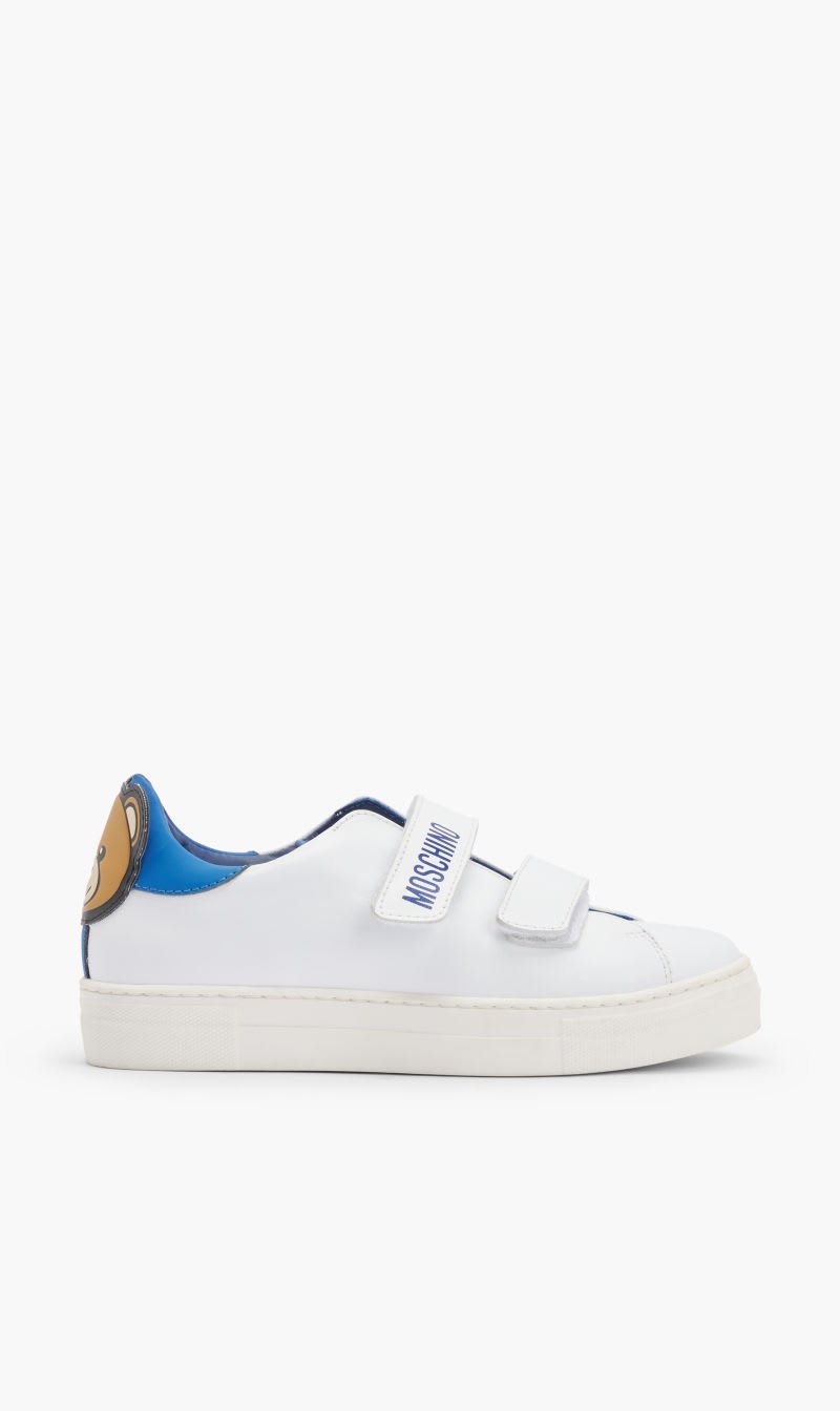 

Moschino White Teddy Patch Low Sneakers Strap for Boys | The Deal Outlet