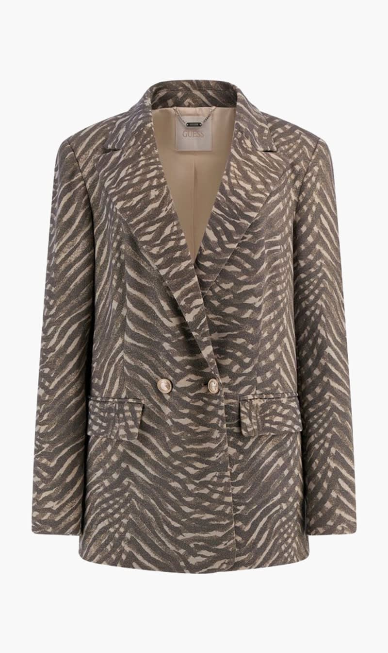 

Guess Brown Double Breasted Zebra Print Blazer for Women | The Deal Outlet