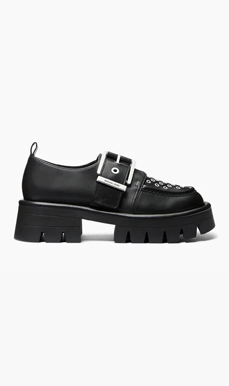

Michael Kors Black Colby Grommeted Leather Loafer for Women | The Deal Outlet