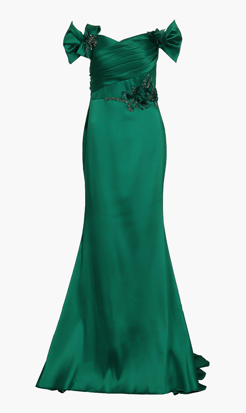 

Terani Couture Green Long Stretch Mikado Gown for Women | The Deal Outlet