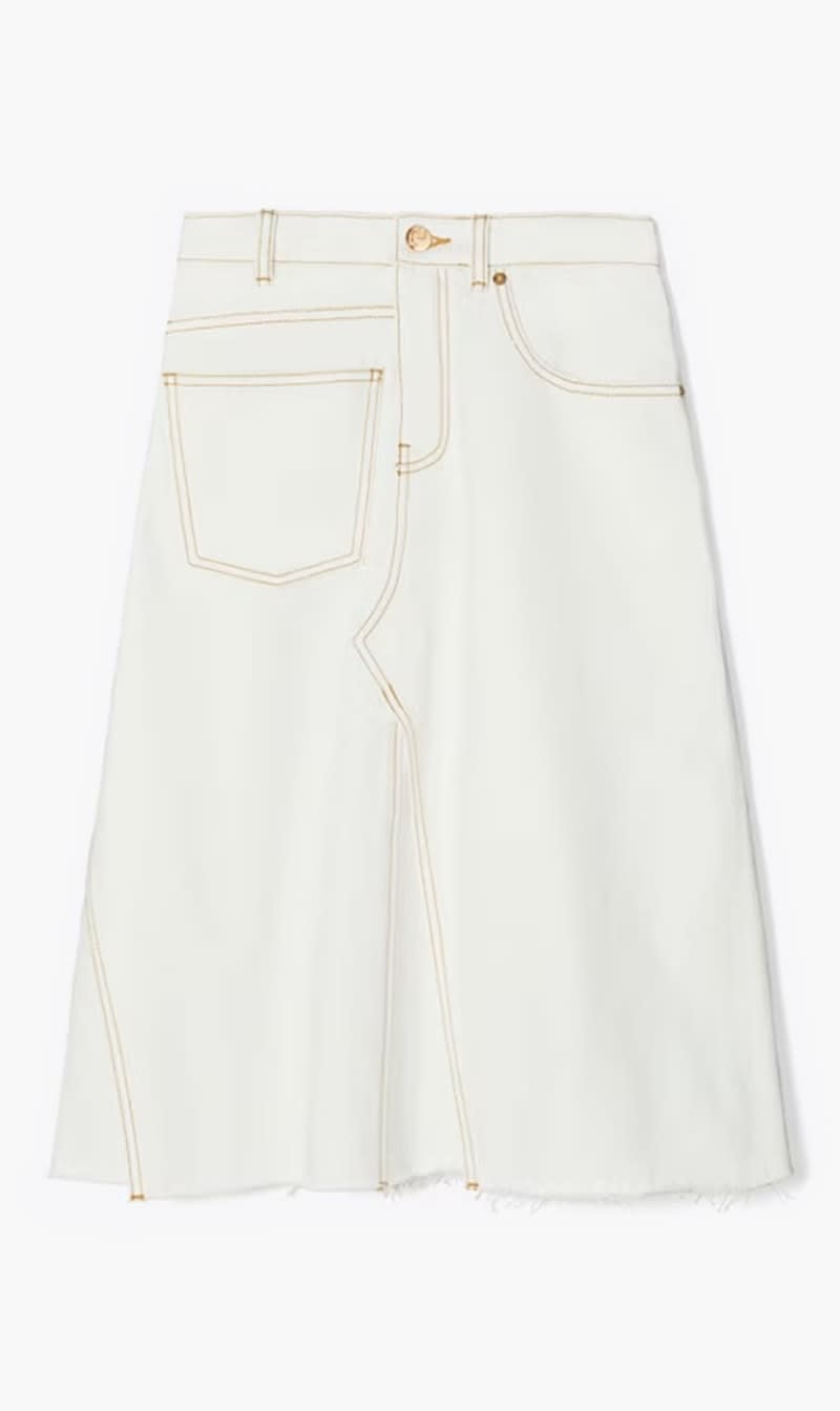 

Tory Burch Grey Denim Deconstructed Skirt for Women | The Deal Outlet