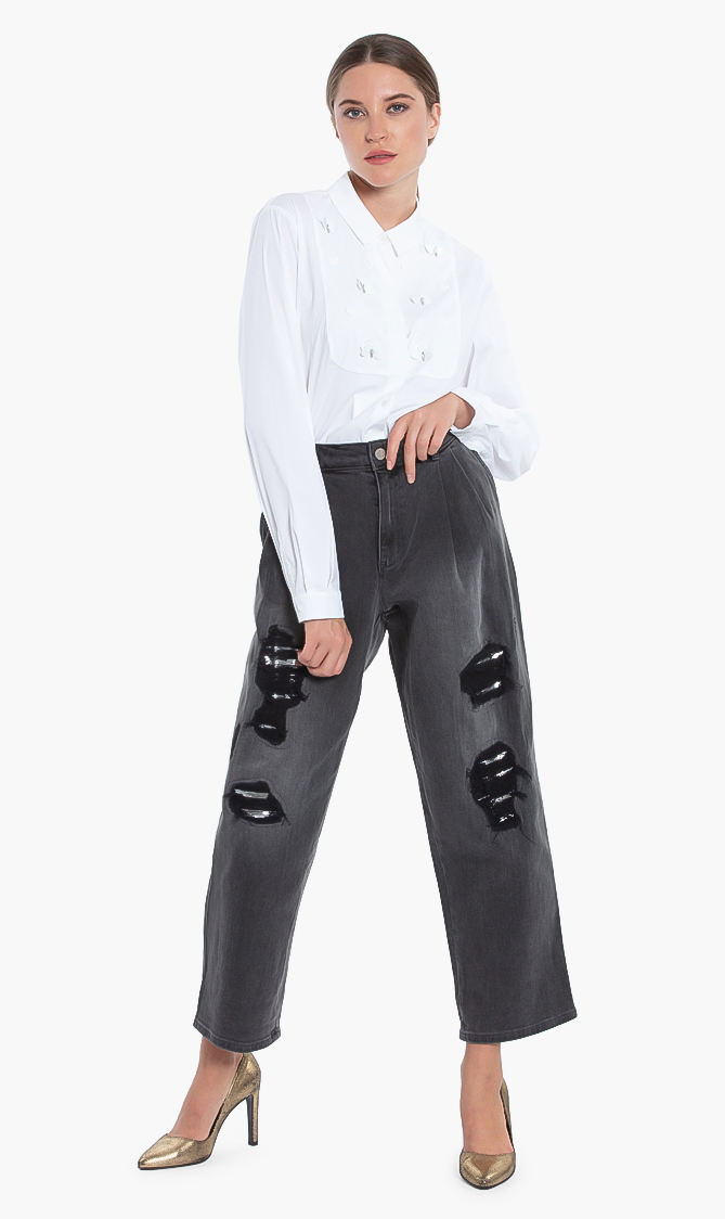 

MICHAEL KORS Ripped Loose Rolled Denim Jeans