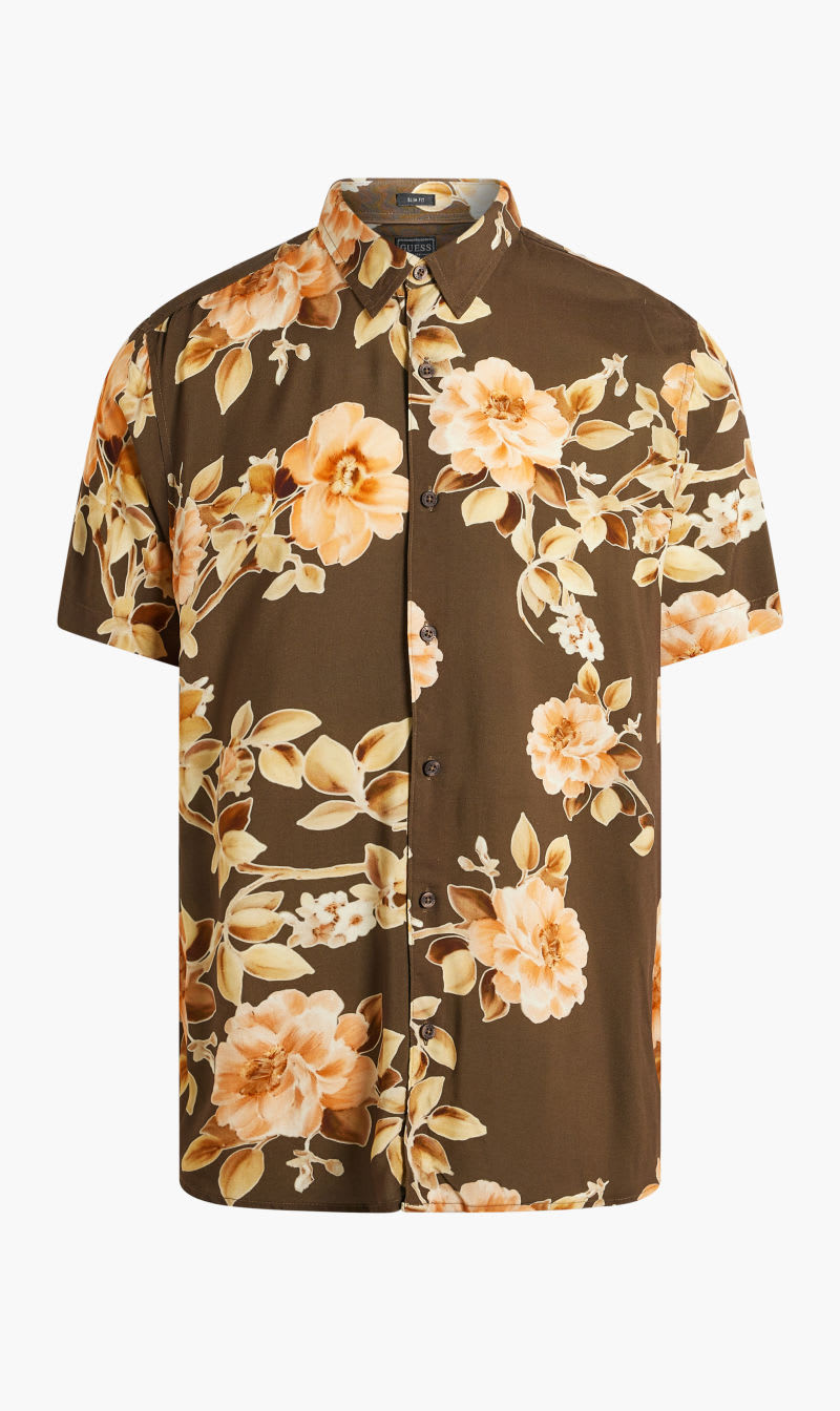 

Guess Brown Ss Eco Rayon Grslnd Flrl Shirt for Men | The Deal Outlet