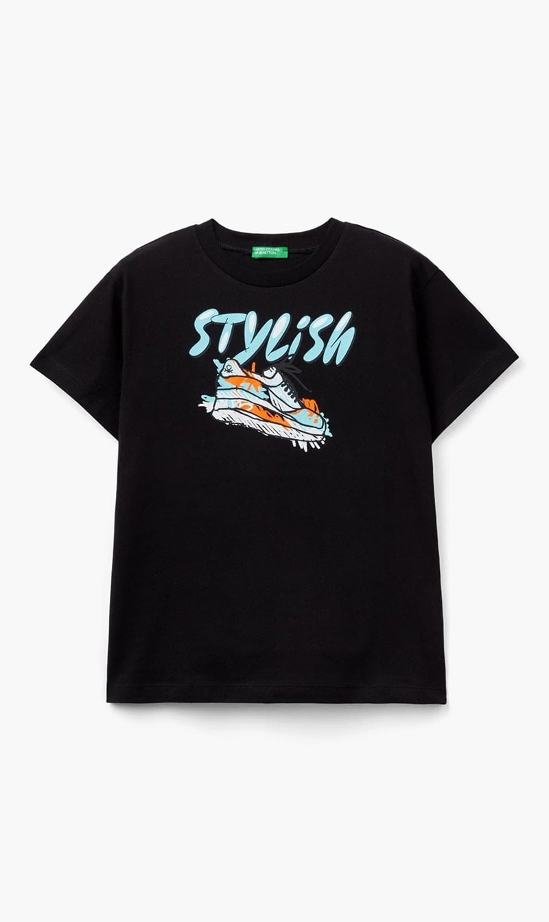 United Colors Of Benetton Black Graphic T-shirt for Boys