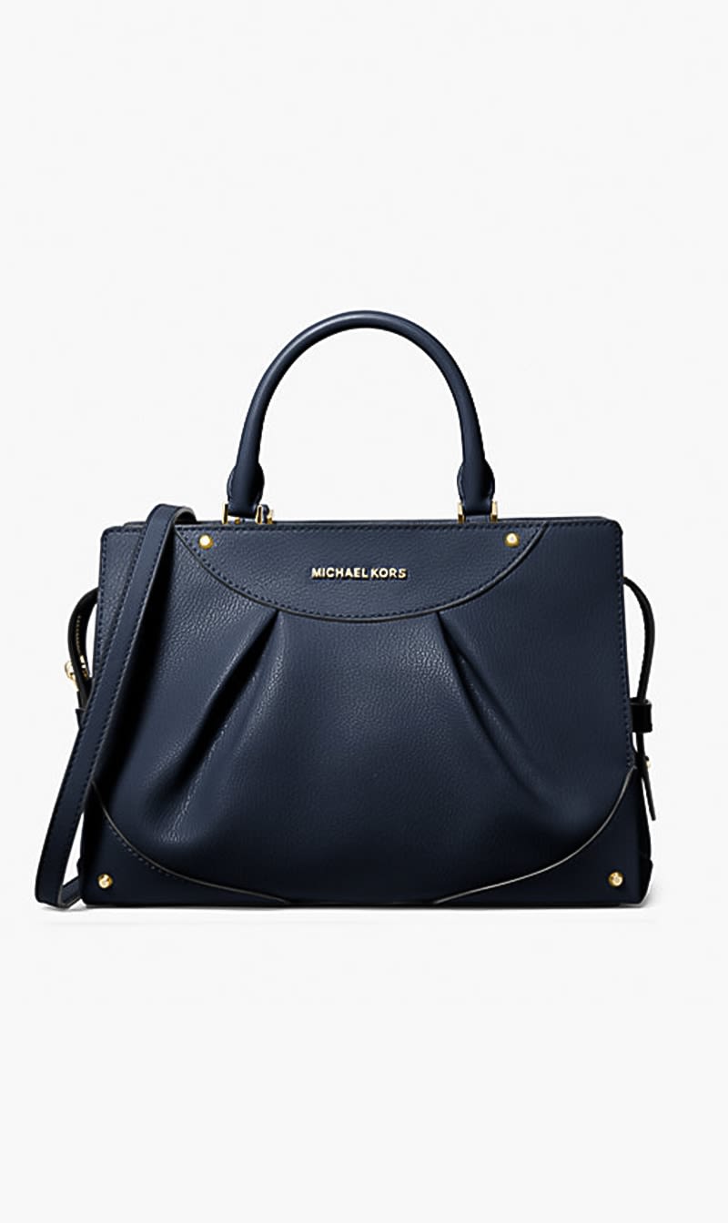 

Michael Kors Blue Enzo Medium Leather Satchel for Women | The Deal Outlet
