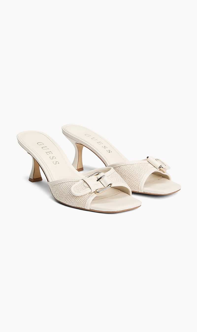 Guess White Dista Buckle Kitten Heels for Women