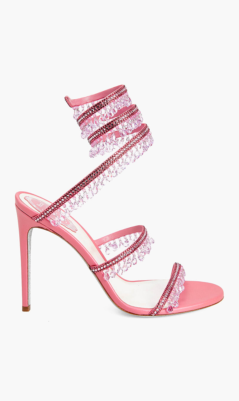

Rene Caovilla Pink Satin Crystal Sandals for Women | The Deal Outlet